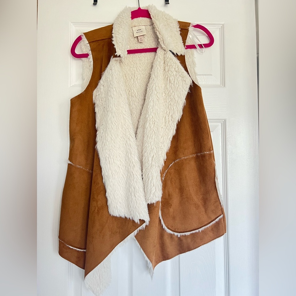 Brown and White Faux Fur Vest